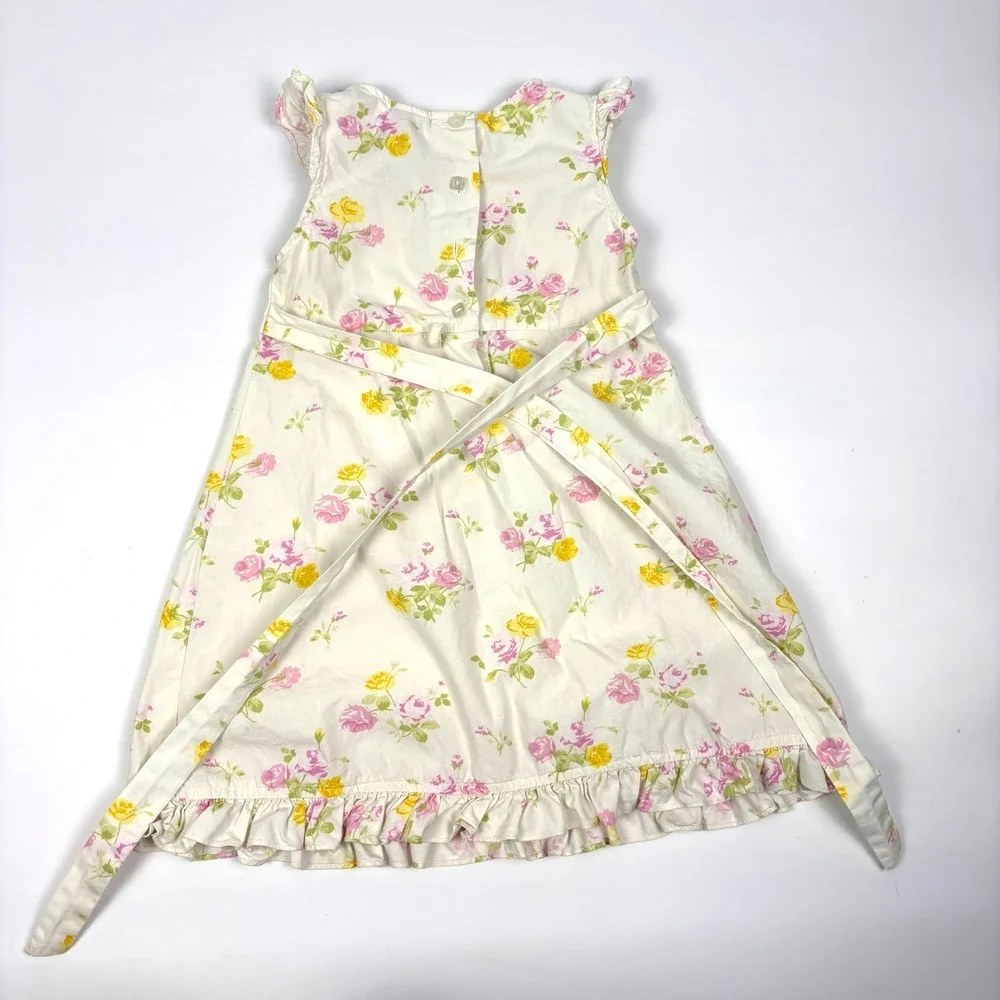 VTG Laura Ashley Floral Tie Back Dress Girls Sz 3T White Pink Cottage‎ Garden
